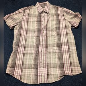 Calibrate Men's Purple Plaid Short Sleeve Button Down Shirt (Large)